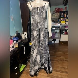 Black & White Animal-Print Maxi Dress with Spaghetti Straps